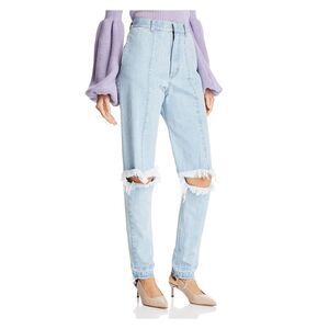 KSENIA SCHNAIDER Womens Blue Hems Zip Fly Hook And B Straight leg Jeans XS